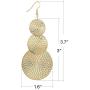 KaFu Lightweight Bohemia Geometric 14K Gold Round Disc Triple Long Earrings Dangle Drop Filigree Carved Statement Earring for Women Girls