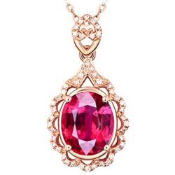Brishow Fashion Wedding Bride Rose Gold Pendant Necklace Chain Red Rhinestone Flower Pendant Necklaces Crystal Bridal Chains Jewelry Accessories for Women and Girls