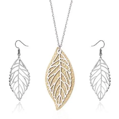 Leaf Long Pendant Necklace Handmade Trendy Filigree Bohemian Jewelry for Women Leaf Long Pendant Necklace Handmade Trendy Filigree Bohemian Jewelry for Women