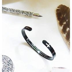 RENYILIN Black Religious Prayer Bracelet Christian Cross Cuff Baptism Faith Biblical Scripture Inspired Cuff Jewelry