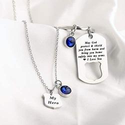 Police Officer Gift Police Necklace Keychain Matching Set Blue Line Policemen Gifts Police Wife Mom Jewelry Gifts May God Protect You from Harm