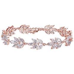 SWEETV Wedding Bridal Bracelet for Brides,Bridesmaid-Crystal Cubic Zirconia Bracelet Leaf Vine Vintage Style