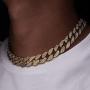 XY Fancy 14MM Men Necklace Bracelet Gold Plated Cuban Link Miami Chain Hip Hop Style Full Diamond-Mounted