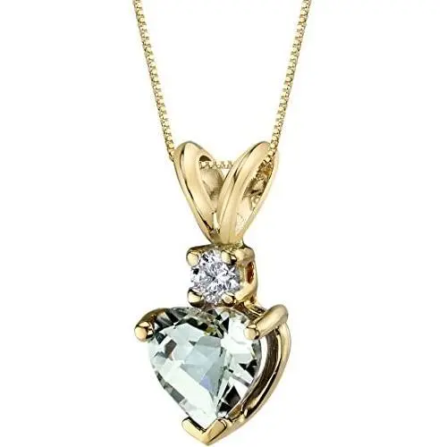 14 Karat Yellow Gold Heart Shape 0.75 Carats Green Amethyst Diamond Pendant 14 Karat Yellow Gold Heart Shape 0.75 Carats Green Amethyst Diamond Pendant