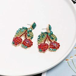 Summer Colorful Shiny Crystal Rhinestone Cute Fruit Watermelon Pineapple Drop Earrings Cherry Earrings Holiday Jewelry