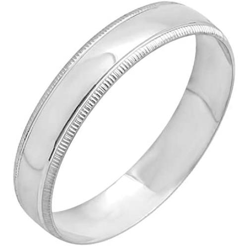 Dazzlingrock Collection Milgrain Domed Plain Traditional Fit Unisex Wedding Band, 10k White Gold