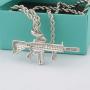 Rapper Men Women Hip Hop Golden Jewelry, Unisex Iced Out AK47 Gun Pendant Necklace for Rapper with Rope Chain
