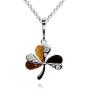 Multicolor Amber Sterling Silver Clover Pendant Necklace Chain 18''