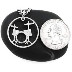 NameCoins Drum Set Necklace, Rockers Jewelry, Drummer Gift, Band, Hand Cut Coin