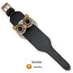 Accents Kingdom Crystal Owl Leather Cuff Bracelet