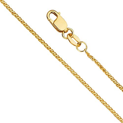 14k REAL Yellow or White Gold 1mm Diamond Cut Round Wheat Chain Necklace with Lobster Claw Clasp