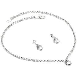 Topwholesalejewel Silver Crystal Rhinestone Necklace with Teardrop Centerpiece & Matching Dangle Earrings Jewelry Set