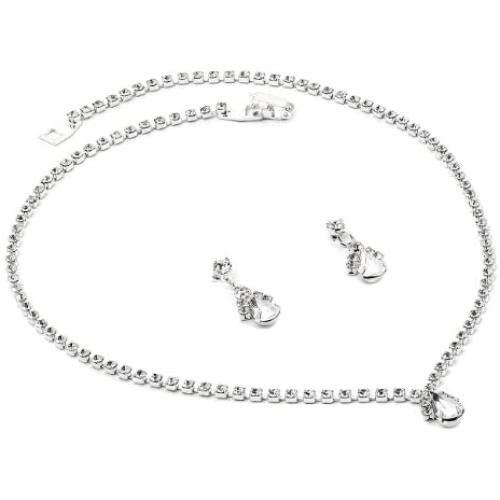 Topwholesalejewel Silver Crystal Rhinestone Necklace with Teardrop Centerpiece & Matching Dangle Earrings Jewelry Set