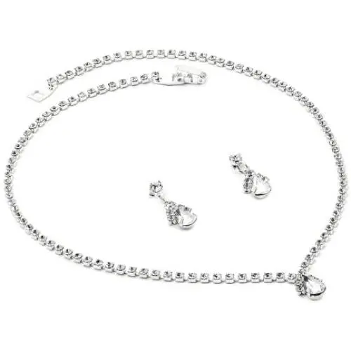 Topwholesalejewel Silver Crystal Rhinestone Necklace with Teardrop Centerpiece & Matching Dangle Earrings Jewelry Set Topwholesalejewel Silver Crystal Rhinestone Necklace with Teardrop Centerpiece & Matching Dangle Earrings Jewelry Set