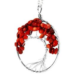 Luvalti Tree of Life - Gemstone Chakra Jewelry Red Silver Chain Necklace