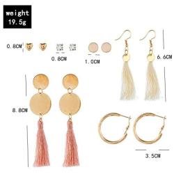 6 Pairs Fashion Tassel Earrings Hoop Stud Drop Dangle Earrings for Birthday Party Gift, Assorted Styles and Colors Earrings Set for Women Girls