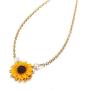 krun Sunflower Pendant Necklace Pearl Leaf Chain Resin Boho Handmade Drop Choker Necklace for Women Girls