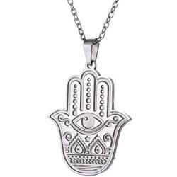 LUSSO Hamsa Hand of Fatima Pendant Necklace Evil Eye Necklace Dainty Fashion Jewelry Egyptian Necklace Good Luck Stainless Steel Pendant Success and Protection Pendant for Men Women