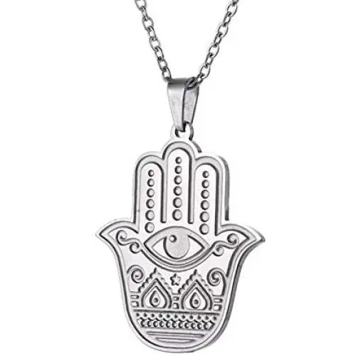 LUSSO Hamsa Hand of Fatima Pendant Necklace Evil Eye Necklace Dainty Fashion Jewelry Egyptian Necklace Good Luck Stainless Steel Pendant Success and Protection Pendant for Men Women