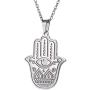 LUSSO Hamsa Hand of Fatima Pendant Necklace Evil Eye Necklace Dainty Fashion Jewelry Egyptian Necklace Good Luck Stainless Steel Pendant Success and Protection Pendant for Men Women