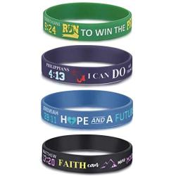 Rinspyre Set of 4 Silicone Motivational Bible Verse Bracelets Philippians 4:13 Christian Religious Jewelry Gift for Men Women