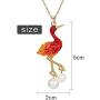 superchic Elegant Red/Blue/White Crane Bird Pearl Necklace with Fine Chain, Colorful Austrian Crystals and White Pearls in Gold/Rhodium Plated Lead-Free Tin-Alloy Metal