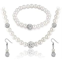 SEVENSTONE Faux Pearl Crystal Choker Necklace Earring Bracelet Jewelry Set for Women Wedding Bridal Jewelry