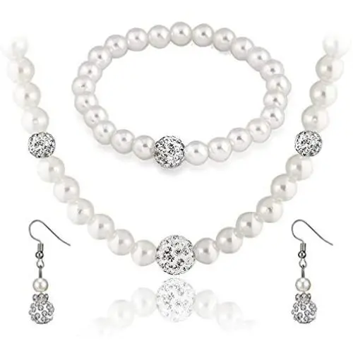 SEVENSTONE Faux Pearl Crystal Choker Necklace Earring Bracelet Jewelry Set for Women Wedding Bridal Jewelry SEVENSTONE Faux Pearl Crystal Choker Necklace Earring Bracelet Jewelry Set for Women Wedding Bridal Jewelry