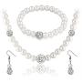 SEVENSTONE Faux Pearl Crystal Choker Necklace Earring Bracelet Jewelry Set for Women Wedding Bridal Jewelry