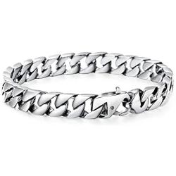 Trendsmax 10mm Mens Women Chain Gold Plated Stainless Steel Curb Cuban Link Chain Bracelet 8-10inch Hip Hop Jewelry