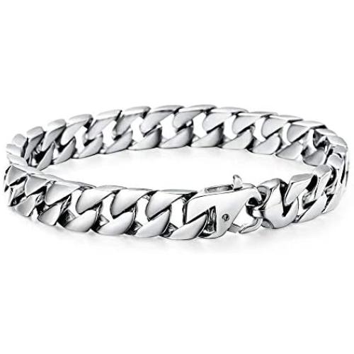 Trendsmax 10mm Mens Women Chain Gold Plated Stainless Steel Curb Cuban Link Chain Bracelet 8-10inch Hip Hop Jewelry