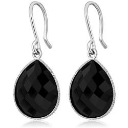 Gem Stone King 925 Sterling Silver Black Onyx Dangle Earrings 13.00 Cttw Gemstone Birthstone Pear Shape 16X12MM