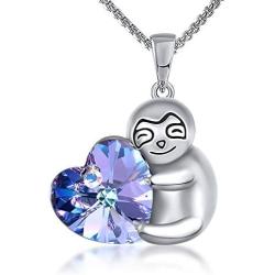 Grecia Sloth Necklace Love Heart Pendent Necklace for Women, Crystal from Swarovski, Purple Heart Crystal Jewelry Gifts for Mom Wife Girlfriend Friend Daughter