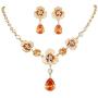 EVER FAITH Womens Zircon Crystal Enamel 3 Flowers Tear Drop Necklace Earrings Set Gold-Tone