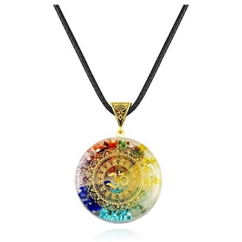 KANGSHUN Natural Crystal Stone Pendant - 7 Chakra Stones Pendent Necklace with Adjustable Cord - Chakras Healing Tools for EMF Protection and Spiritual Healing Patients Gift