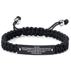 MEALGUET Braided Rope Style Always Remember Engraved Inspirational Son Bracelets, to My Son from Mom Dad Bracelets Gift for Christmas Graduation
