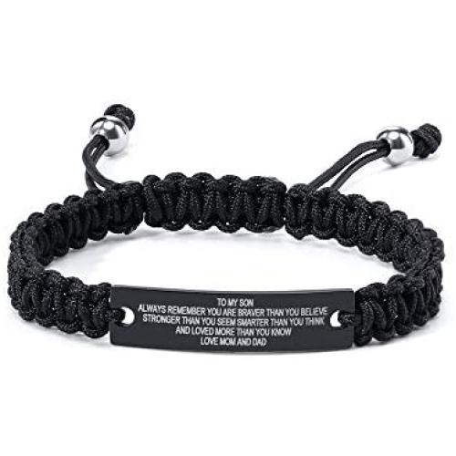 MEALGUET Braided Rope Style Always Remember Engraved Inspirational Son Bracelets, to My Son from Mom Dad Bracelets Gift for Christmas Graduation