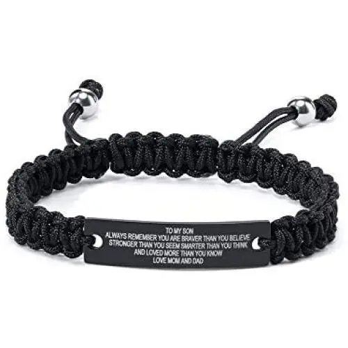MEALGUET Braided Rope Style Always Remember Engraved Inspirational Son Bracelets, to My Son from Mom Dad Bracelets Gift for Christmas Graduation MEALGUET Braided Rope Style Always Remember Engraved Inspirational Son Bracelets, to My Son from Mom Dad Bracelets Gift for Christmas Graduation