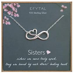 EFYTAL Sister Gifts from Sister, 925 Sterling Silver Infinity with Heart Necklace, Birthday Jewelry Gift Necklaces for Sisters, Best Friend, Jewelry Gift Idea for Her