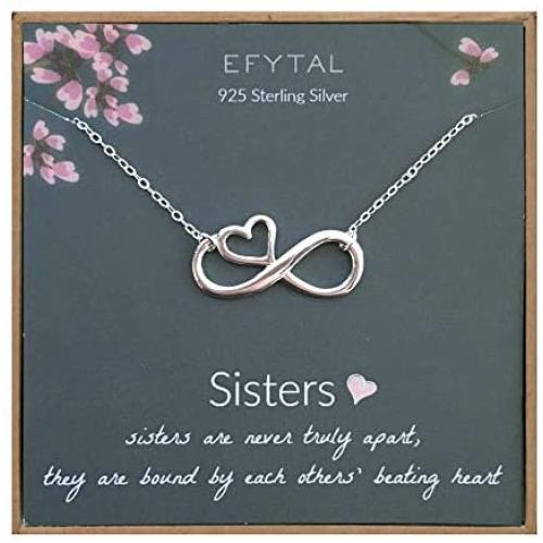 EFYTAL Sister Gifts from Sister, 925 Sterling Silver Infinity with Heart Necklace, Birthday Jewelry Gift Necklaces for Sisters, Best Friend, Jewelry Gift Idea for Her