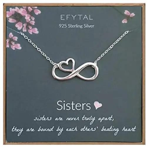 EFYTAL Sister Gifts from Sister, 925 Sterling Silver Infinity with Heart Necklace, Birthday Jewelry Gift Necklaces for Sisters, Best Friend, Jewelry Gift Idea for Her