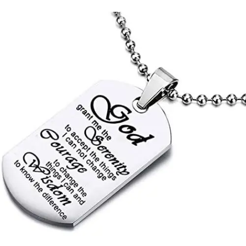 Zuo Bao God Grant Me The Serenity Prayer Quote Dog Tag Keyring Christian Religious Jewelry for Friend Family Member