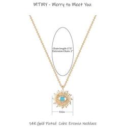 MTMY 14K Gold Evil Eye Necklace Round Sun Medallion Dainty Turquoise Pendant Simple Necklace Jewelry for Women