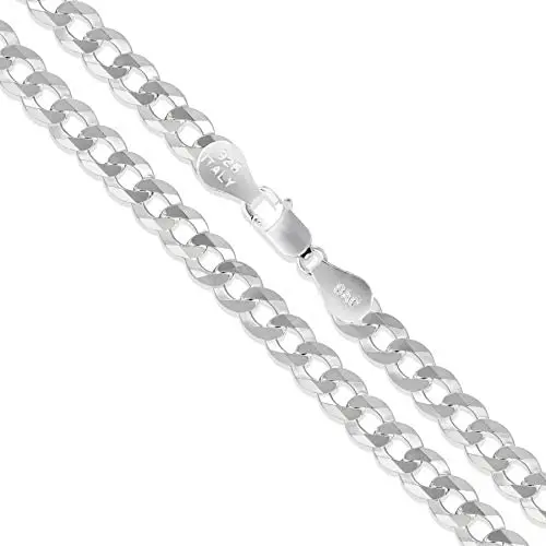 Mens Sterling Silver Flat Curb Chain 5.2mm-14.8mm Solid 925 Italy Link Necklace Mens Sterling Silver Flat Curb Chain 5.2mm-14.8mm Solid 925 Italy Link Necklace