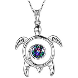 Aurora Tears Turtle Necklace/Earrings/Ring Set Celtic Spiral 925 Sterling Silver Sea Animal Viking Swirls Turtle Jewelry Sets Women Birthstone Ancient Symbol Crystal Cute Jewellery