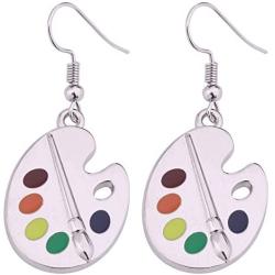 Artist Paint Palette and Brush Enamel Pendant Earrings Zinc Alloy Dangle Drop Earrings Delicate Gift for Painter Artists Women Girls