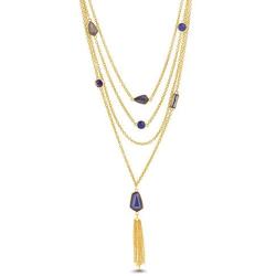 CATHERINE MALANDRINO 18-27 Inch Multi-Colored Station Rolo Chain with Tassel Yellow Gold-Tone Layered Necklace for Women