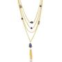 CATHERINE MALANDRINO 18-27 Inch Multi-Colored Station Rolo Chain with Tassel Yellow Gold-Tone Layered Necklace for Women