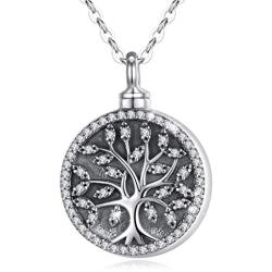 Eusense Cremation Necklace for Ashes Sterling Silver, Tree of Life Pendant Urn Necklaces Jewelry for Human Ashes for Women