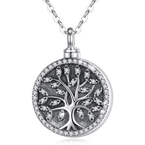 Eusense Cremation Necklace for Ashes Sterling Silver, Tree of Life Pendant Urn Necklaces Jewelry for Human Ashes for Women